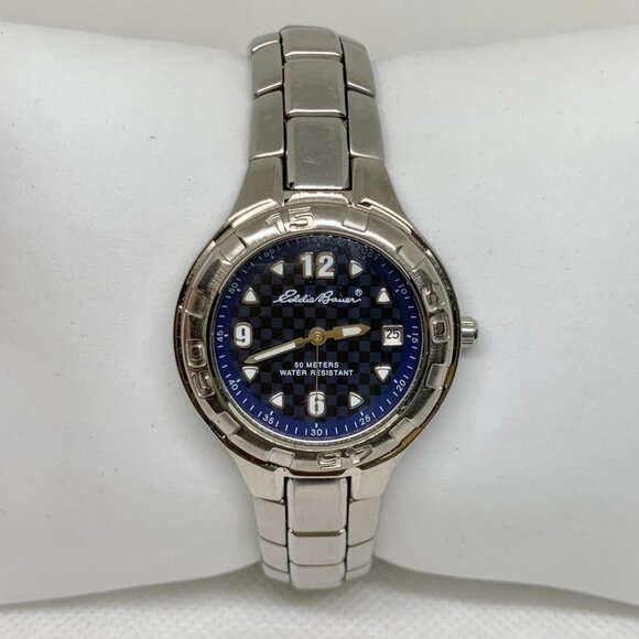 Eddie Bauer Quartz date Watch women Silver tone rotating bezel 30mm running - Picture 1 of 7
